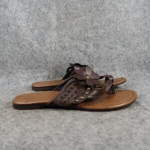 Madeline Stuart Shoes Womens 6.5 Sandals Slip On Flat Toe Ring Flower Brown Stud